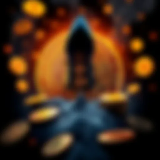 Illustration depicting Bitcoin coins and a shadowy figure symbolizing Shatoshi Nakamoto's unknown status.