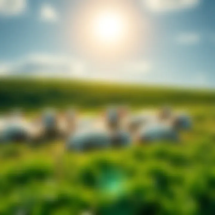 A flock of sheep peacefully sleeping in a green meadow under a bright sky
