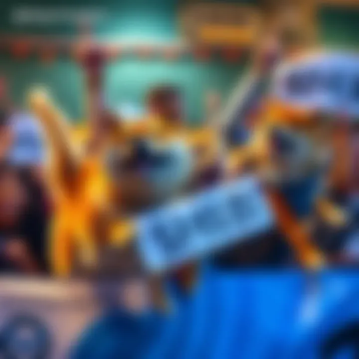 A group of diverse Shiba Inu cryptocurrency holders joyfully celebrating their hope for SHIB to reach one cent, displaying banners and signs of support at a community event.