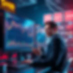 A visual representation of SHIB's market decline, showing a downward trend with a sad investor looking at charts on a screen. The background captures a digital currency market atmosphere.