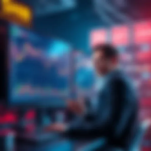 A visual representation of SHIB's market decline, showing a downward trend with a sad investor looking at charts on a screen. The background captures a digital currency market atmosphere.