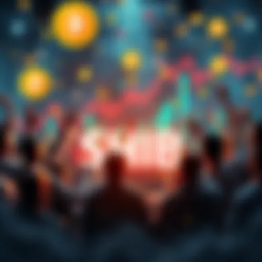 Members of the SHIB community celebrating upcoming developments with tokens and charts in the background