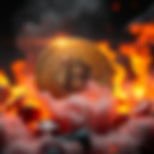 A visualization of 410 trillion SHIB tokens being burned, represented by flames and smoke in the background, indicating a significant reduction in supply.