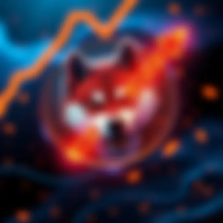 A graphic representation of the Shiba Inu cryptocurrency symbol with an upward arrow indicating potential price increase