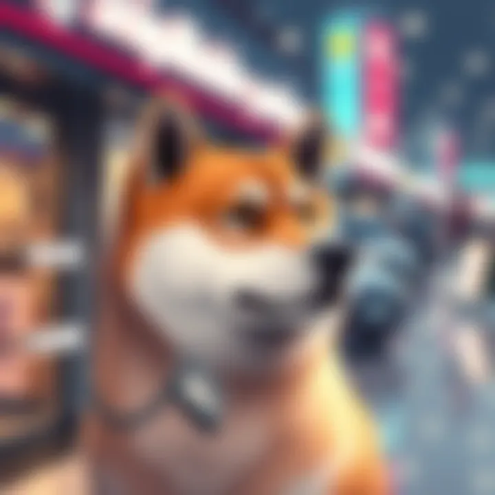 A graphic showing logos of businesses accepting Shiba Inu cryptocurrency payments like AMC, Newegg, and Gucci
