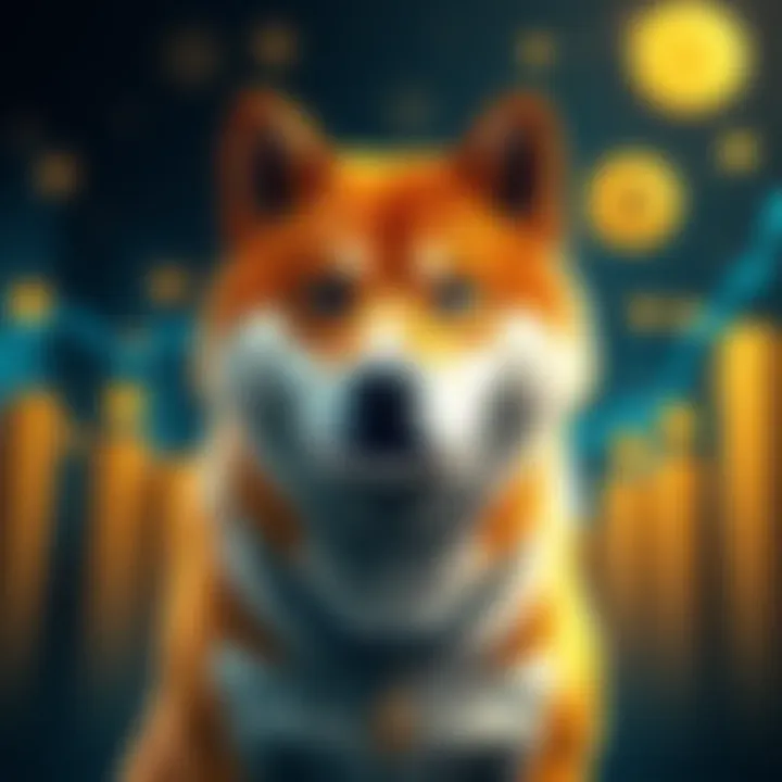 A Shiba Inu dog with a backdrop of rising cryptocurrency graphs and Bitcoin symbols, symbolizing the potential growth of Shiba Inu amidst Bitcoin's surge.