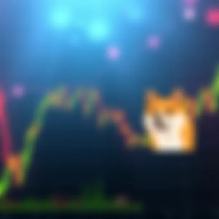 A chart showing Shiba Inu cryptocurrency price movement with a focus on the 0.001 mark, featuring a Shiba Inu dog graphic in the corner