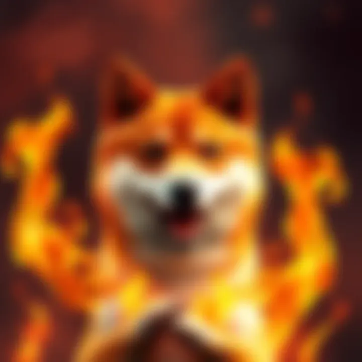 A Shiba Inu dog with flames surrounding it, symbolizing the burn rate increase in Shiba Inu cryptocurrency.