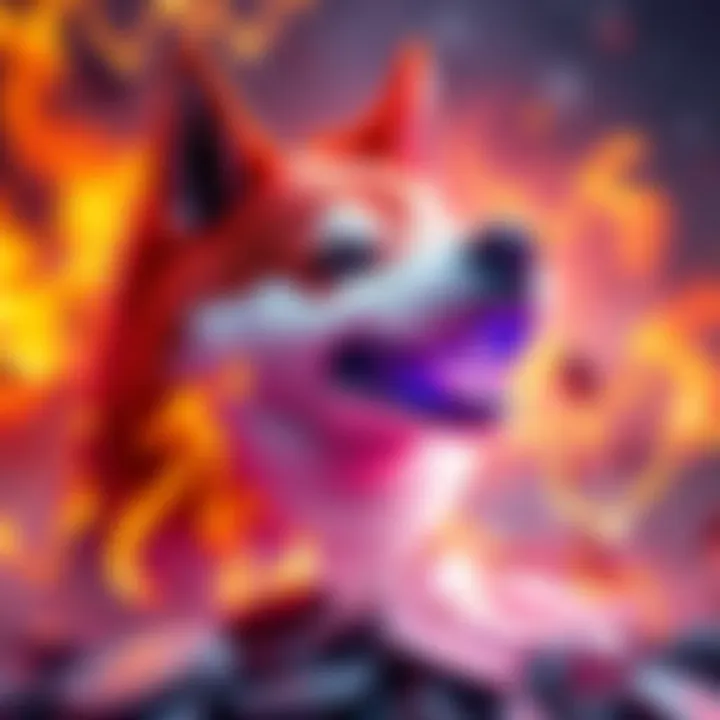 Dynamic representation of Shiba Inu tokens being burned, with flames and digital graphs illustrating the surge in burn rate