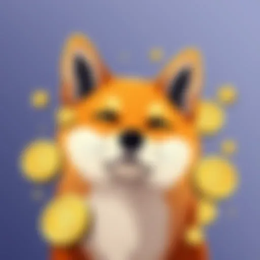 Illustration of Shiba Inu dog with Shiba Inu coin symbols around it, symbolizing potential financial growth in cryptocurrency investments from 2027 to 2030.
