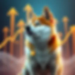 A Shiba Inu dog representing the cryptocurrency Shiba Inu, with upward trend arrows in the background, symbolizing potential growth and rally.