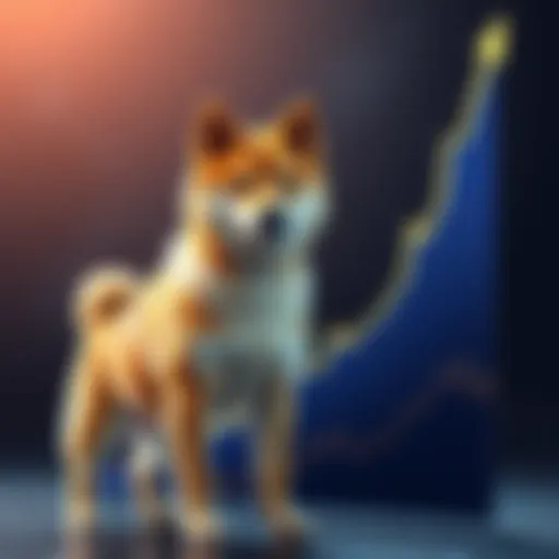A Shiba Inu dog standing next to a rising cryptocurrency chart, symbolizing its price surge
