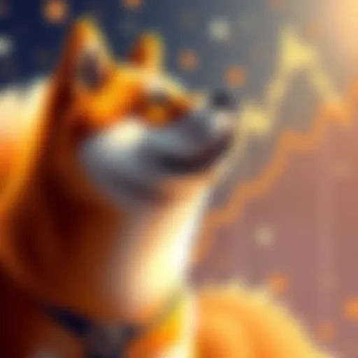 Graph showing the price increase of Shiba Inu cryptocurrency with a Shiba Inu dog illustration in the background