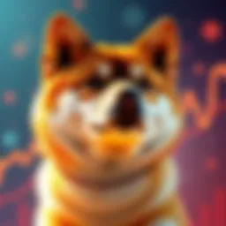 A Shiba Inu dog symbolizing the cryptocurrency market, with a graph showing upward trends in the background.