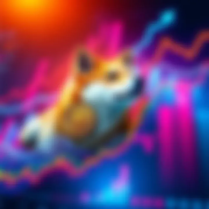 Shiba Inu Cryptocurrency Growth Potential A Shiba Inu coin surrounded by upward trending graphs and charts, symbolizing potential investment growth in 2023.