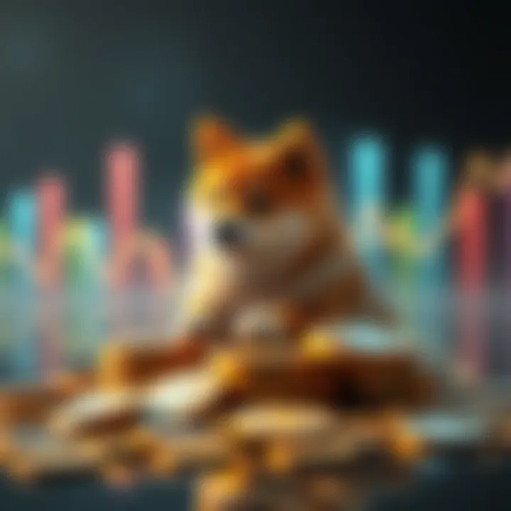 Shiba Inu Coin Investment A visual representation of a $1000 investment in Shib, showing a pile of Shiba Inu coins with a financial graph trending upwards.