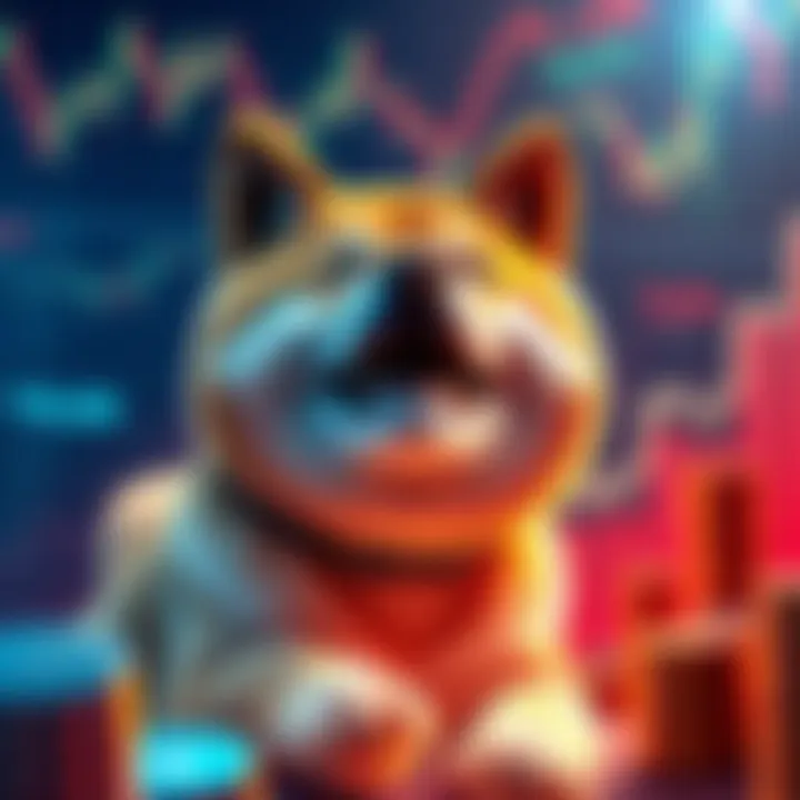 Investment Dynamics in Cryptocurrency A conceptual representation of Shiba Inu cryptocurrency rising amid financial graphs and market trends.