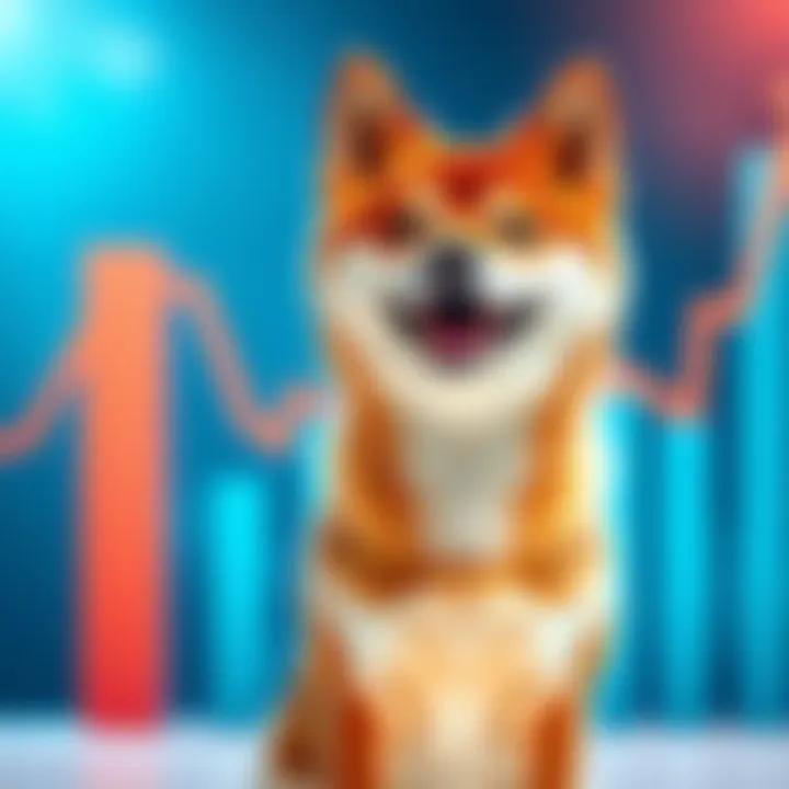 A Shiba Inu dog looking happy with a rising graph behind it, symbolizing price growth