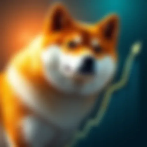 A Shiba Inu dog with an ascending graph line representing potential price surge in cryptocurrency.