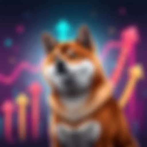 Shiba Inu Cryptocurrency Surge Graphic showing a Shiba Inu dog with upward arrows symbolizing cryptocurrency growth