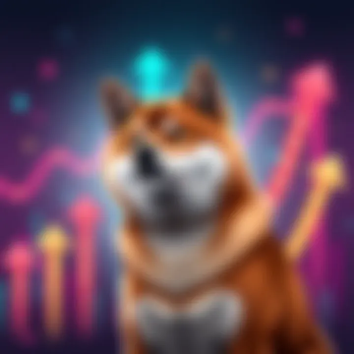 Shiba Inu Cryptocurrency Surge Graphic showing a Shiba Inu dog with upward arrows symbolizing cryptocurrency growth