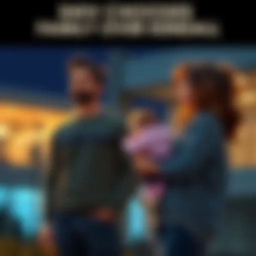 Shiv stands with Tom and their child, showing a strong family bond, while Kendall watches from a distance, highlighting family loyalty over sibling rivalry.
