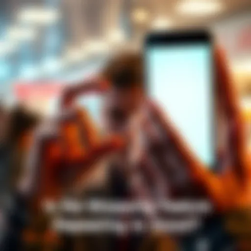 Shopping Feature Disappearance A person looking at a blank shopping feature on a mobile screen, expressing confusion.