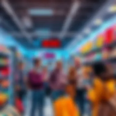 A group of people looking at quirky and unusual products in a store, showcasing their fascination with unique purchases.