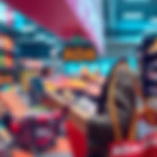 A shopper using a smartphone to pay for groceries with ADA at a checkout counter