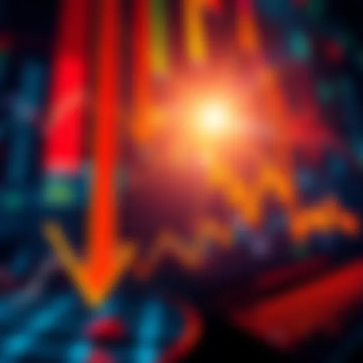 Conceptual graphic showcasing short selling in a declining market with arrows pointing downward and financial charts