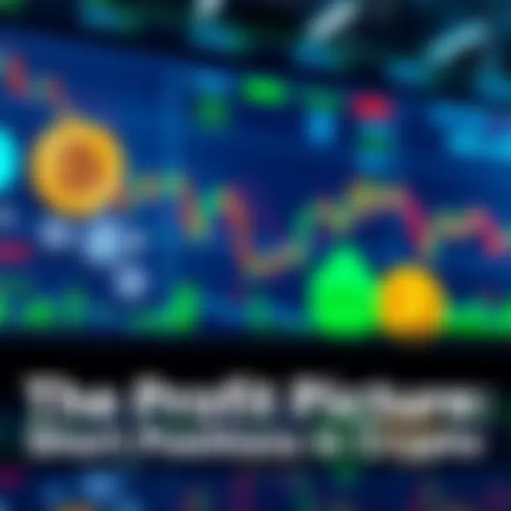 A graphic showing various cryptocurrencies like Bitcoin, ETH, and SOL with visual indicators of short positions and liquidations