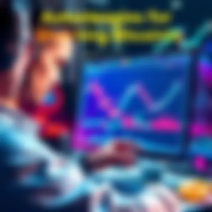 A trader looking at a graph showing a decline in Bitcoin prices while analyzing market data on a computer
