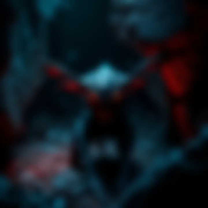 Shrike in a Dark Cave A dark cave scene with the Shrike creature, featuring sharp metallic features and eerie lighting, creating a horror atmosphere.