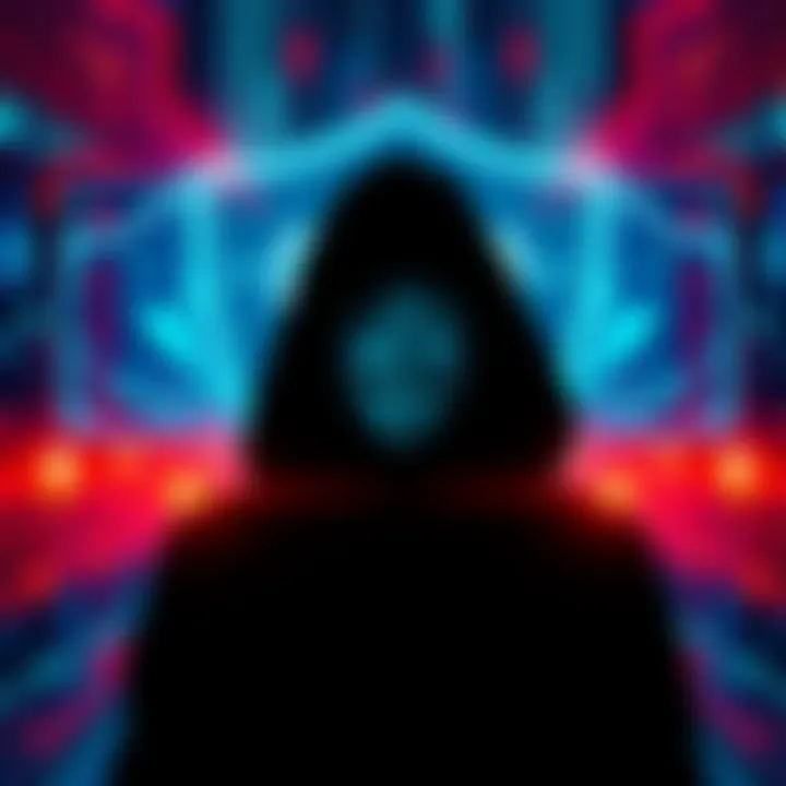 Shrouded in Privacy A silhouette of a person with a digital shield background, symbolizing online anonymity and security.