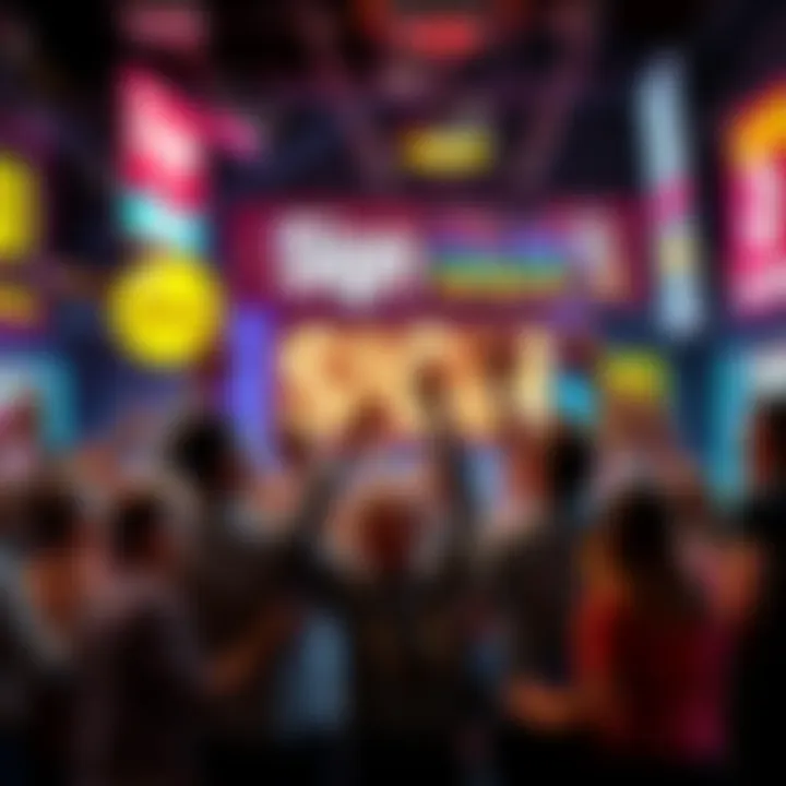 A group of people celebrating a new partnership with sign makers, showing excitement and community spirit, with colorful signs in the background.