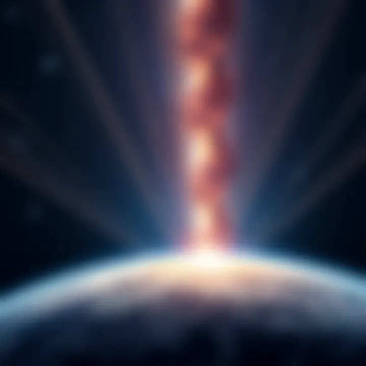 A visual of radio waves radiating from Earth towards the starry sky, representing signals sent into space.