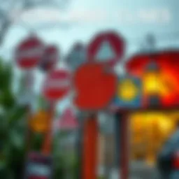 A close-up of various signs in nature and urban settings, indicating different messages about the future.