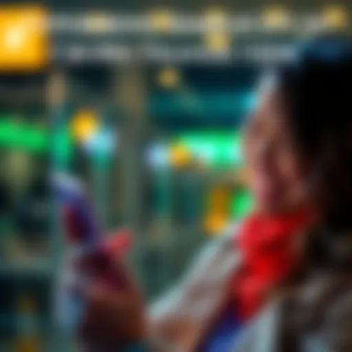 Simple Crypto Transaction A person smiling while using a smartphone to send cryptocurrency easily, showcasing a stress-free experience.