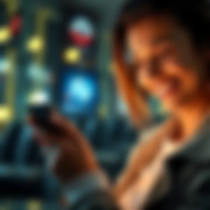 Simple Crypto Transactions A person smiling while using a smartphone with a cryptocurrency app open, showcasing easy transactions.