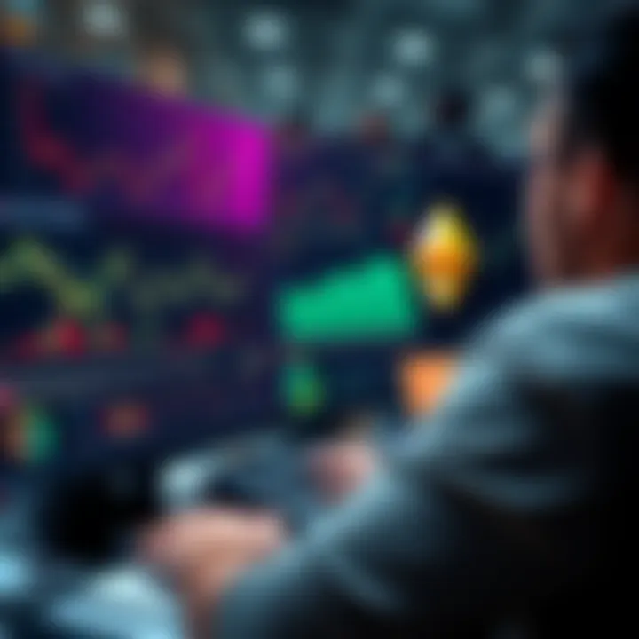 A person analyzing leveraged Ethereum performance on a computer screen, showing graphs and data analysis tools