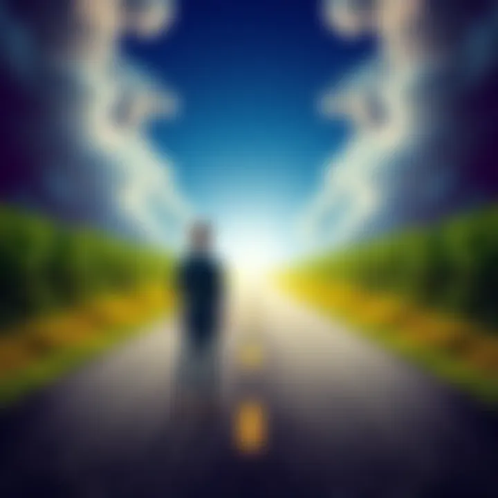 A person standing at a fork in the road, contemplating a single path to take, symbolizing the single-choice decision-making method.