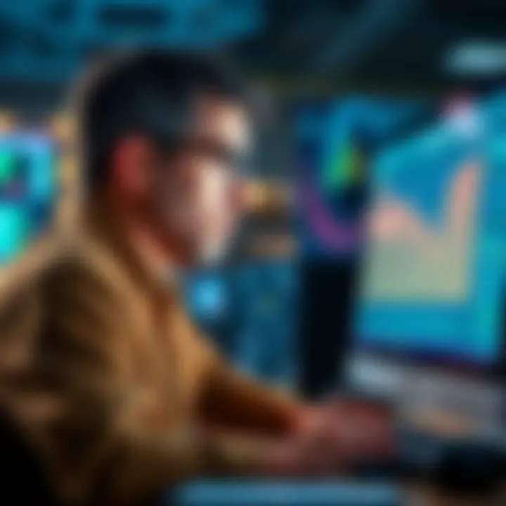 A single dad looking at a computer screen with mining graphics and calculator, considering investing in ASIC mining for passive income