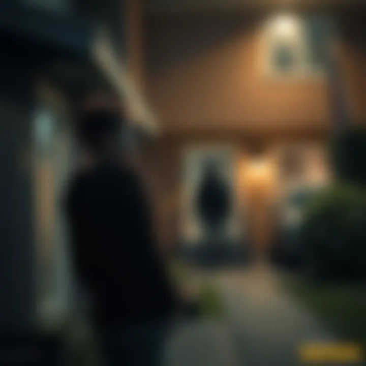 A single mom stands outside her rural condo, looking concerned as a shadowy figure approaches from the darkness.