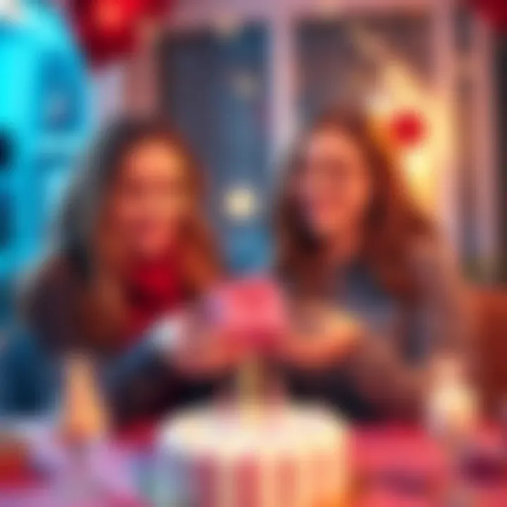 A joyful sister surprises another with a unique gift related to rug pulls in crypto, showing excitement and confusion.