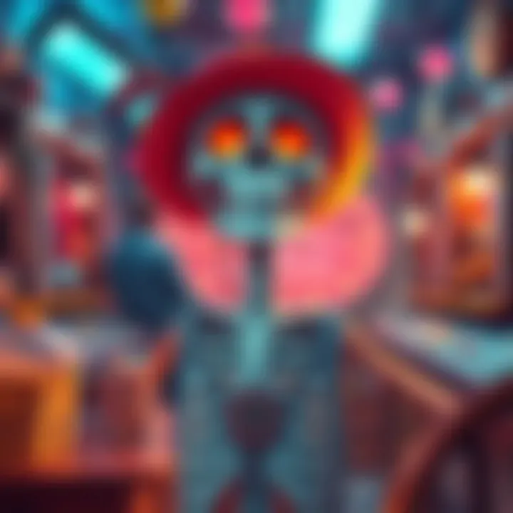 A playful depiction of Skelly, a skeleton character, in a nostalgic setting with colorful elements that evoke memories of past trends.