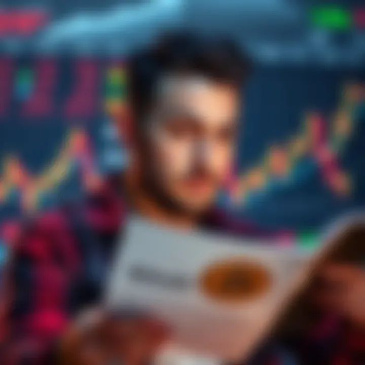 Skeptical Bitcoin Enthusiast A Bitcoin enthusiast looks concerned while reading about cryptocurrency changes, surrounded by charts and graphs showing fluctuating prices.