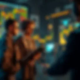 A group of traders looking at charts and discussing the doubts about Uptober hype in cryptocurrency markets