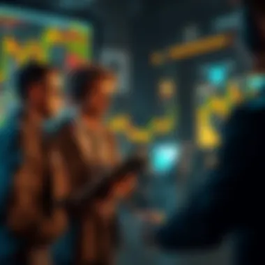 A group of traders looking at charts and discussing the doubts about Uptober hype in cryptocurrency markets