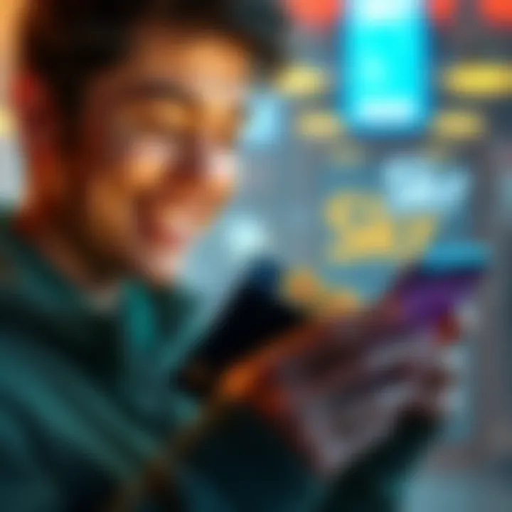 A person smiling while looking at their phone, showing Skr tokens in a digital wallet that cover phone expenses.