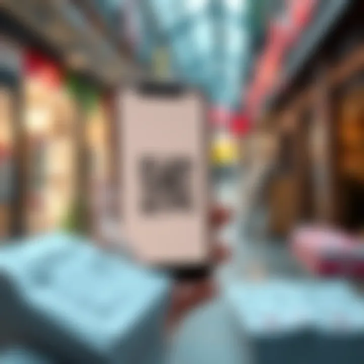 A smartphone displaying a QRCode for payment, with bills and services in the background, highlighting the ease of QRCode transactions in Slovenia.